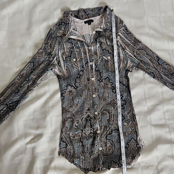 Komarov Pleated Button-Down Long Sleeves Shirt Small Blue/Cream - Picture 10 of 16